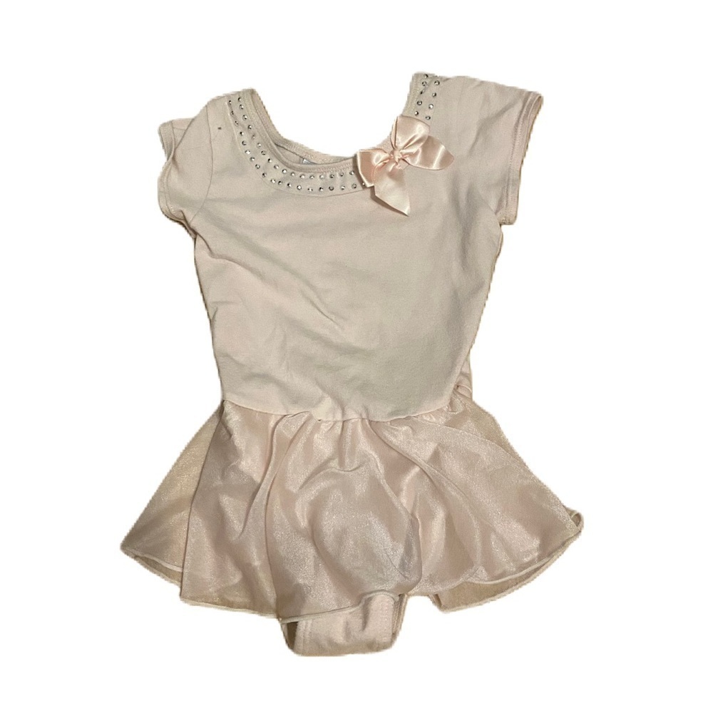 Freestyle Pink Bodysuit Ballet Attached Skirt Bow 4/5 Short Sleeve Leotard